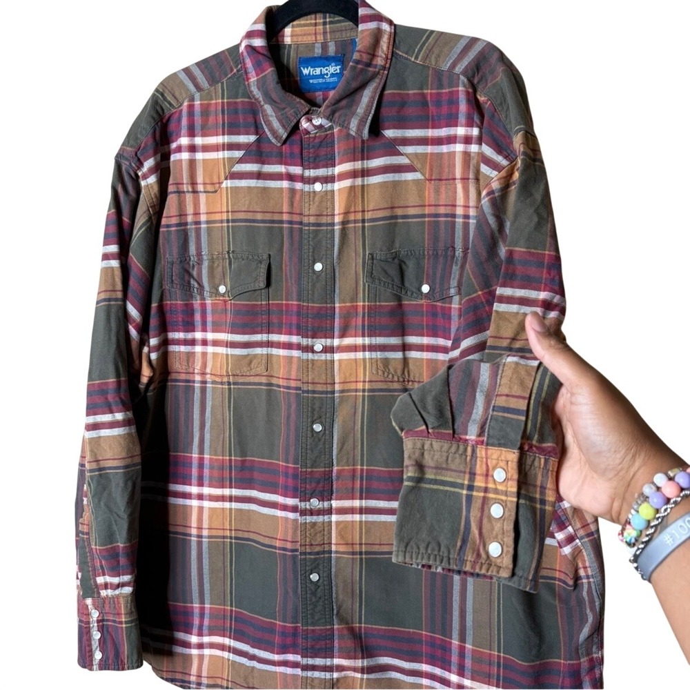Wrangler Mens Western Plaid Snap Button Shirt XXL Cotton Cowboy Workwear